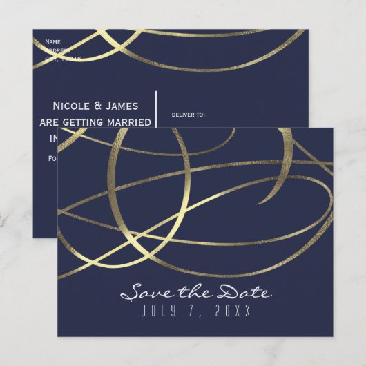 Gouden namaakfolie Huwelijk elke kleur Save the Da Aankondigingskaart (Voorkant / Achterkant)