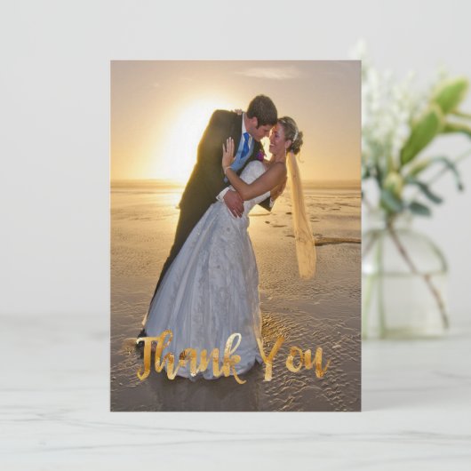 Gouden namaakfolie, trouw-hartelijkdank-kaart bedankkaart (Staand voorkant)