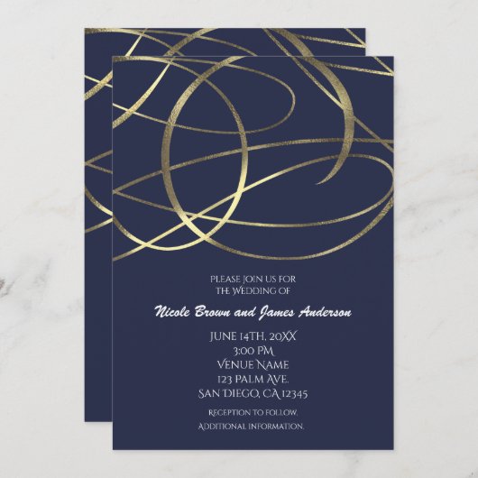 Gouden namaakfolie trouwkaarten in elke kleur kaart (Voorkant / Achterkant)