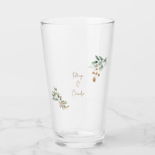 gouden Names Glam Foliage Wedding Glas (Voorkant)