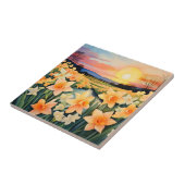 Gouden narcissen bij zonsondergang in een rustige  tegeltje (Zijkant)