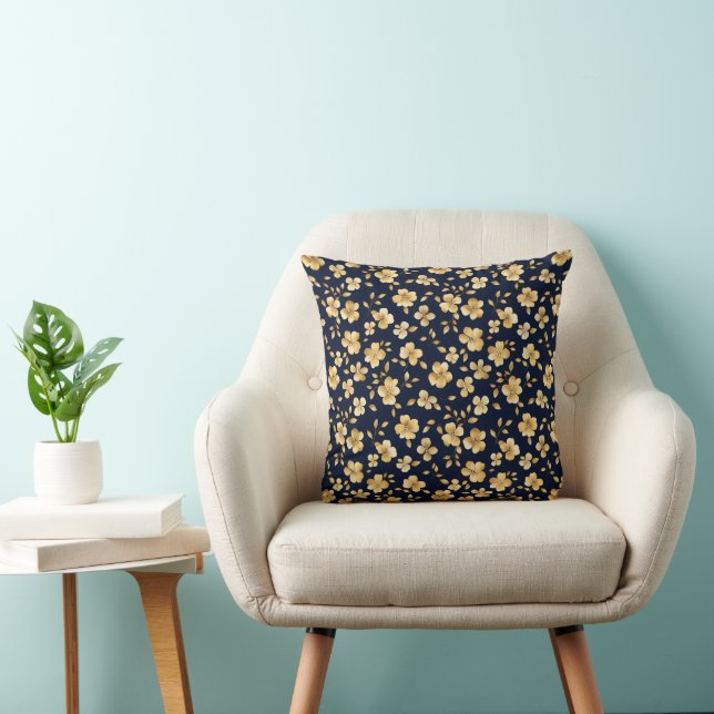 Gouden Natuur Bloemen Patroon Kussen (Stoel)