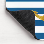 Gouden nautische anker op blauwe strepen muismat (Hoek)