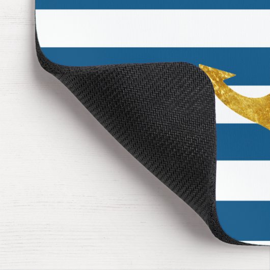 Gouden nautische anker op blauwe strepen muismat (Hoek)