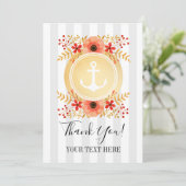 Gouden nautische anker Waterverf bloemig dank u Bedankkaart (Staand voorkant)