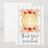 Gouden nautische anker Waterverf bloemig dank u Bedankkaart (Voorkant / Achterkant)