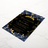 Gouden Navy Black Swirl Scroll Floral Quinceanera Folie Uitnodiging (Gedraaid)