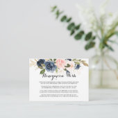 Gouden Navy Blauw Roze Bloemige Honeymoon Wens Informatiekaartje (Staand voorkant)