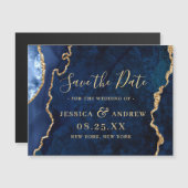 Gouden Navy Blauwe Agaat Save the Date Magnetische (Voorkant / Achterkant)