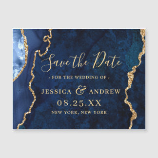 Gouden Navy Blauwe Agaat Save the Date Magnetische