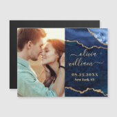 Gouden Navy Blauwe Agaat Save the Date Magnetische (Voorkant / Achterkant)