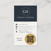 Gouden & Navy Blauwe Foto QR Code Visitekaartje (Achterkant)