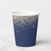 Gouden Navy Blauwe Glitter Glans Monogram Papieren Bekers (Achterkant)