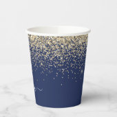 Gouden Navy Blauwe Glitter Glans Monogram Papieren Bekers (Links)
