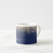 Gouden Navy Blauwe Glitter Meisjesachtige Monogram Espresso Kop (Voorkant rechts)