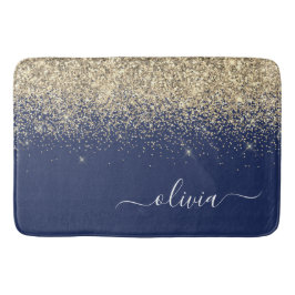 Gouden Navy Blauwe Glitter Script Monogram Meisjes Badmat