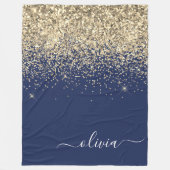 Gouden Navy Blauwe Glitter Script Monogram Meisjes Fleece Deken (Voorkant)
