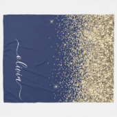 Gouden Navy Blauwe Glitter Script Monogram Meisjes Fleece Deken (Voorkant (Horizontaal))