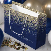 Gouden Navy Blauwe Glitter Script Monogram Meisjes Groot Cadeauzakje