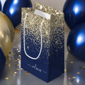 Gouden Navy Blauwe Glitter Script Monogram Meisjes Klein Cadeauzakje