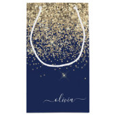 Gouden Navy Blauwe Glitter Script Monogram Meisjes Klein Cadeauzakje (Achterkant)
