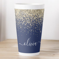 Gouden Navy Blauwe Glitter Script Monogram Meisjes