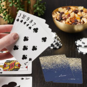 Gouden Navy Blauwe Glitter Script Monogram Meisjes Pokerkaarten (Insitu)