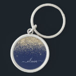 Gouden Navy Blauwe Glitter Script Monogram Meisjes Sleutelhanger<br><div class="desc">Gouden en Navy Blauwe Glitter Script Monogram Naam Sleutelhangers (Sleutelhanger). Dit is het perfecte cadeau voor sweet 16 verjaardag,  trouwen,  bruidsfeest,  jubileum,  baby shower of vrijgezellenfeest voor iemand die houdt van glam luxe en chic stijlen.</div>