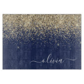 Gouden Navy Blauwe Glitter Script Monogram Meisjes Snijplank (Voorkant)