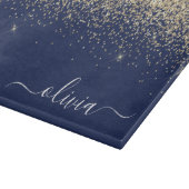 Gouden Navy Blauwe Glitter Script Monogram Meisjes Snijplank (Hoek)