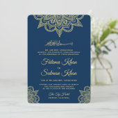 Gouden Navy Blauwe Henna Mehndi Islamitische Trouw Kaart (Staand voorkant)