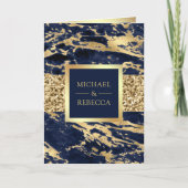 Gouden Navy Blauwe Marmeren Foto QR Code Trouwfees (Voorkant)