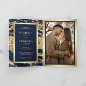 Gouden Navy Blauwe Marmeren Foto QR Code Trouwfees (Binnen)