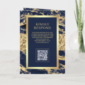 Gouden Navy Blauwe Marmeren Foto QR Code Trouwfees (Achterkant)