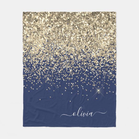 Gouden Navy Blauwe Meisjesachtige Glitter Glans Mo Fleece Deken (Voorkant)