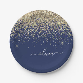 Gouden Navy Blauwe Meisjesachtige Glitter Glans Mo Papieren Bordje