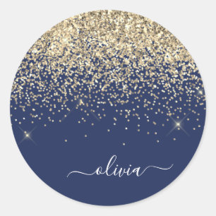 Gouden Navy Blauwe Meisjesachtige Glitter Glans Mo Ronde Sticker