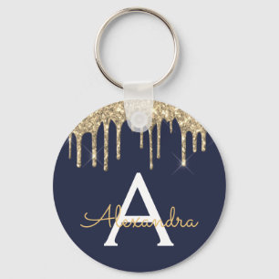 Gouden Navy Blauwe Meisjesachtige Glitterende Mono Sleutelhanger