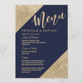 Gouden Navy Blauwe Nep Glitter Lovertje Huwelijksm Menu