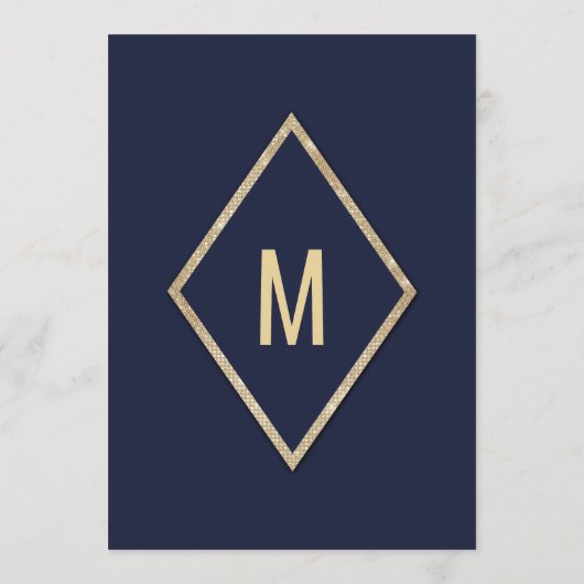 Gouden Navy Blauwe Nep Glitter Lovertjes Bruilofts Menu (Achterkant)