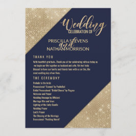 Gouden Navy Blauwe Nep Glitter Lovertjes Huwelijks Programmakaart