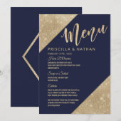 Gouden Navy Blauwe Nep Glitters Sequins Trouw Menu (Voorkant / Achterkant)