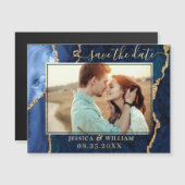 Gouden Navy Blue Agate Save the Date Magnetische K (Voorkant / Achterkant)