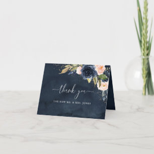 Gouden Navy Glitter Bloemachtige Trouwjurk Bedankkaart
