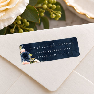 Gouden Navy Glitter Bloemenschildering Trouwjurk Etiket
