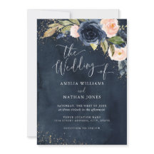 Gouden Navy Glitter Bloemschildering Bruiloft