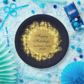 Gouden Navy Glitter Lichtjes Kerstfeest Feest Papieren Bordje (Feest)