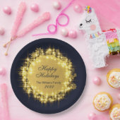 Gouden Navy Glitter Lichtjes Kerstfeest Feest Papieren Bordje (Feest)