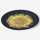 Gouden Navy Glitter Lichtjes Kerstfeest Feest Papieren Bordje (Gekanteld)