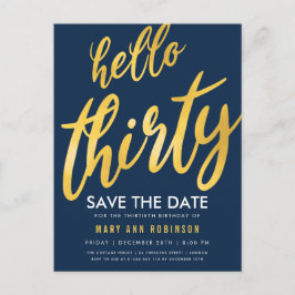Gouden Navy Save Date Dertigste Verjaardagsfeestje Briefkaart